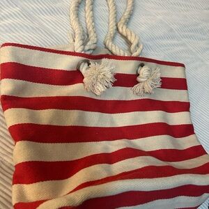 Red and Cream Striped Tote Bag